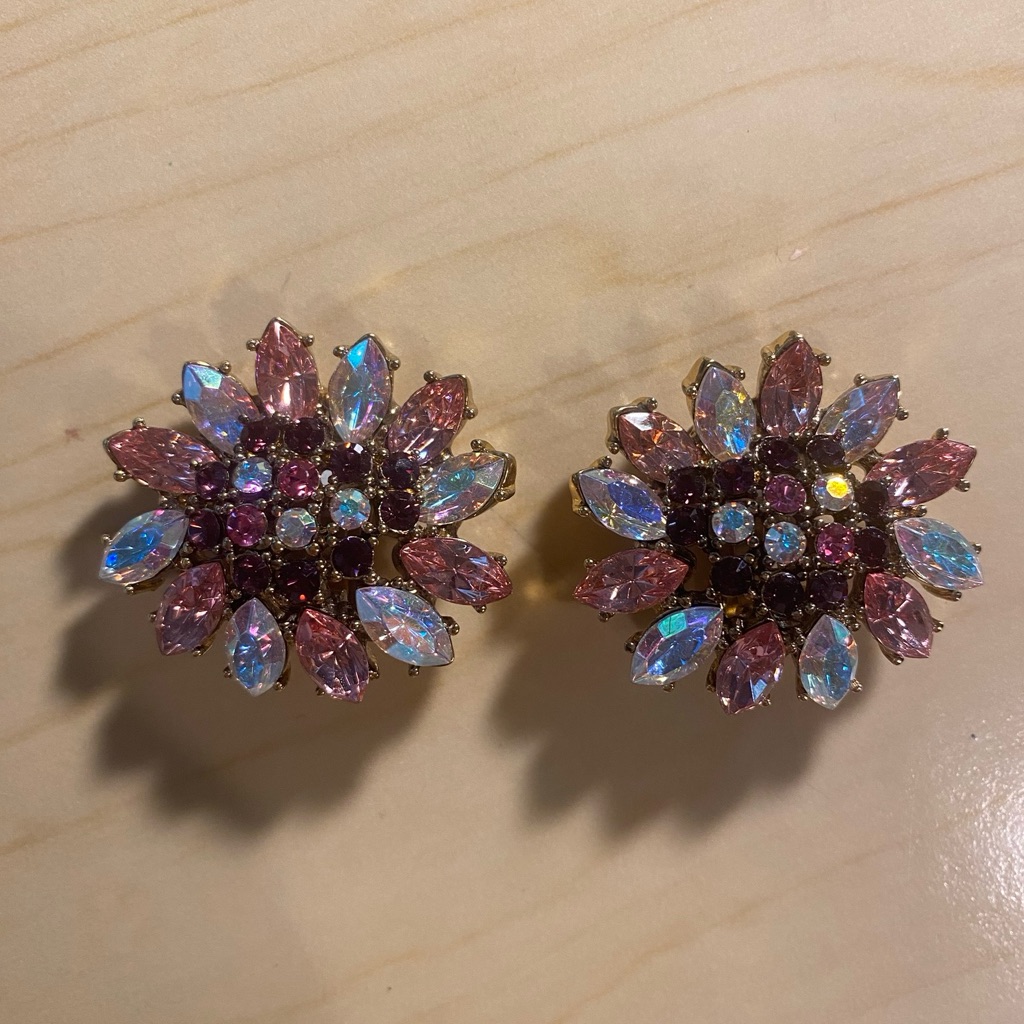 Bob Mackie Gold-Tone Clip-On Earrings With Pink White Black Stones 30$